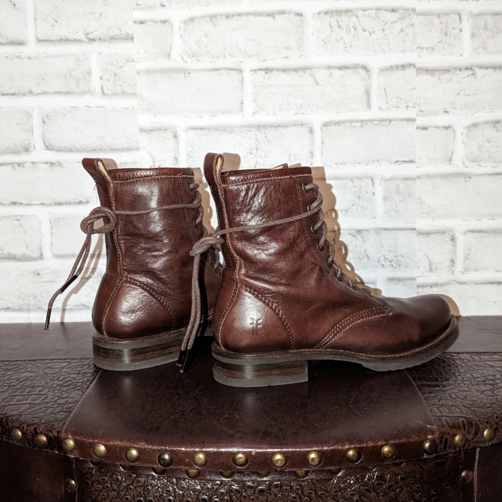 Frye Veronica Combat Dark Brown Leather Lace Up Boots size 6 - Picture 11 of 16